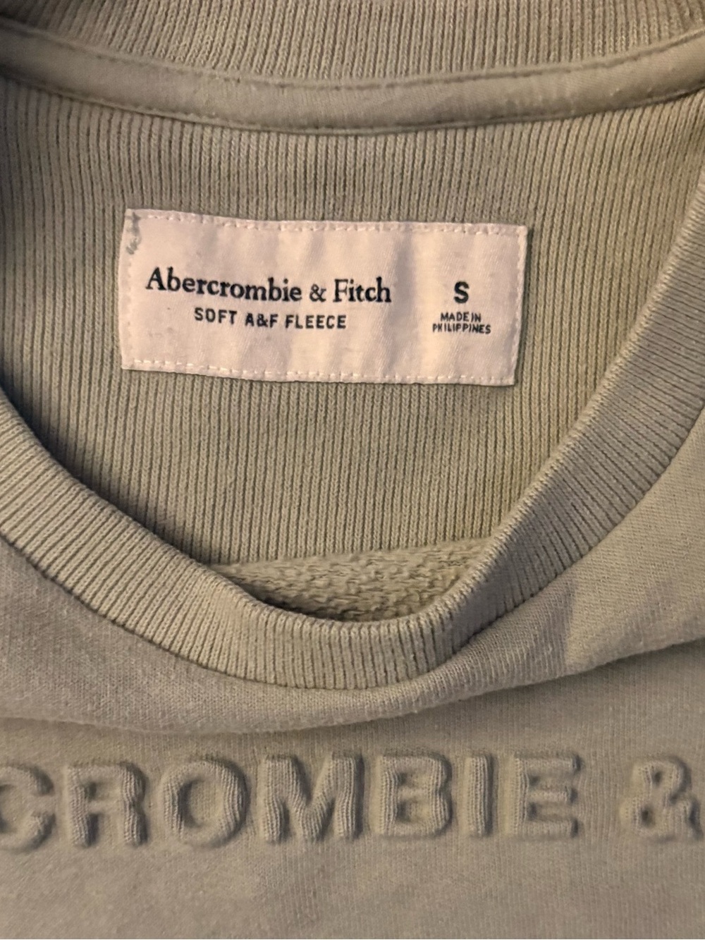 Abercrombie & Fitch Men's Sage Green Embossed Logo Crewneck - Picture 4 of 6
